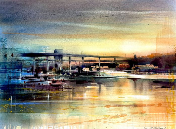 Gunnel Moheim - Kväll vid Johanneshovsbron SÅLD