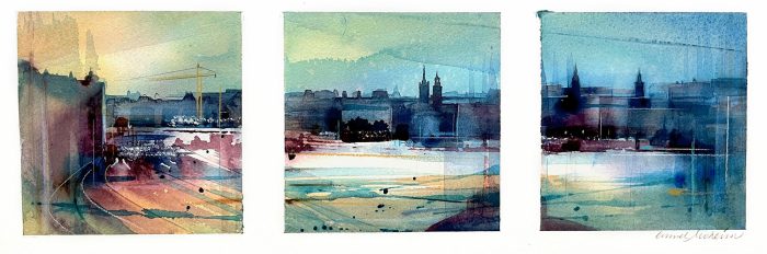 Gunnel Moheim - Triptyk med Gamla Stan -SÅLD