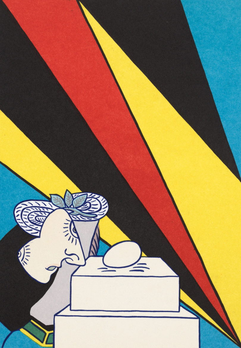 Marie-Louise Ekman - Ett ägg-monument, tittande Picassodam och en Olle Baerling-målning